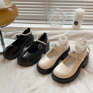 Ann.Fashion รองเท้าแมรี่เจน ส้นตึก ปลายเท้ากลม เรโทร กลาง ส้นสูง รองเท้าหนัง สไตล์อังกฤษ แฟชั่นเกาหลี #sy96