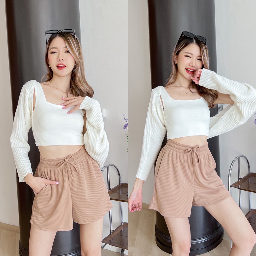 88story-th-comfy-pants-6-สี-พร้อมส่ง-กางเกงขาสั้นผ้าร่อง-เชือกรูดได้จริงมีกระเป๋ากางเกง-เนื้อผ้าทิ้งตัวไม่ต้องรีด
