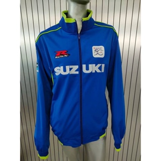 เสื้อแจ๊คเก็ต SUZUKI สีน้ำเงินแถบเขียว size L **ไม่มีถุง** สินค้าลิขสิทธิ์แท้ SUZUKI 100%