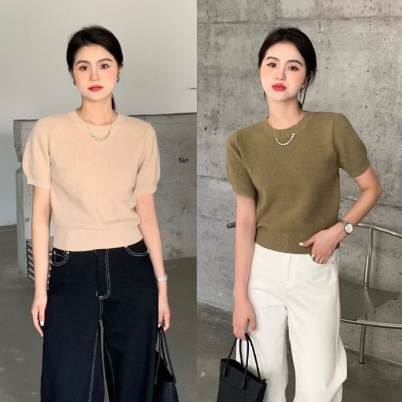 ey-official-2065-พร้อมส่งเสื้อไหมพรมแขนสั้นคอกลม-ผ้านุ่มใส่สบาย-แมทช์ง่ายมีหลายสี
