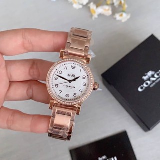 (ผ่อน0%) นาฬิกา 🌟Coach🌟Womens Madison Watch Quartz Mineral Crystal หน้สปัดล้อมคริสตัล ขนาด 32 mm สีโรสโกลด์ 14502398