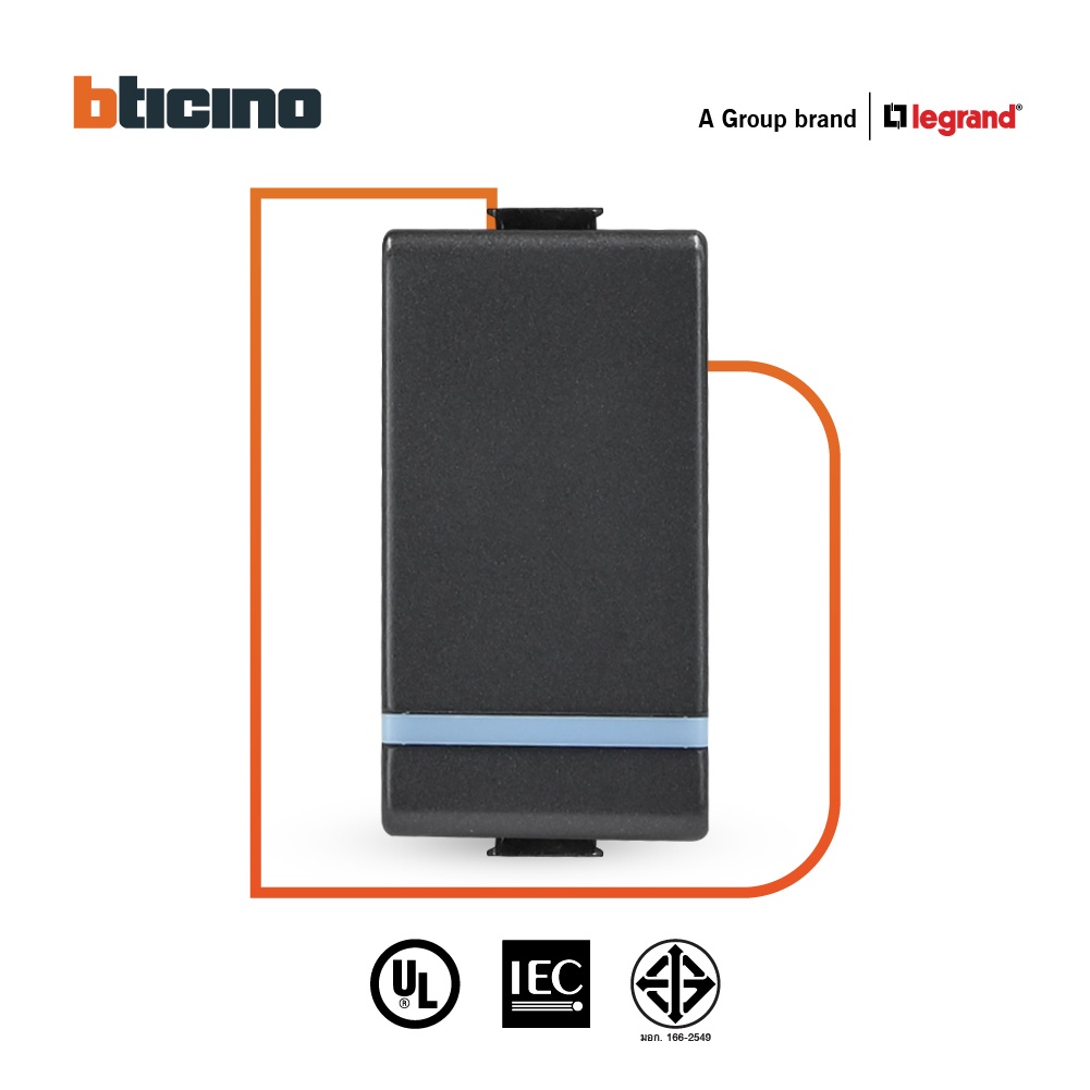 bticino-สวิตซ์ทางเดียว-1ช่อง-มีพรายน้ำ-มาติกซ์-สีดำเทา-1way-switch-1module-16ax-phosphorescen-matt-gray-matix-ag5001wtln