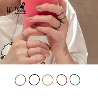We Flower ชุดแหวนนิ้วมือ แบบบาง สีรุ้ง หลากสี สไตล์เกาหลี เครื่องประดับแฟชั่น สําหรับผู้หญิง 5 ชิ้น
