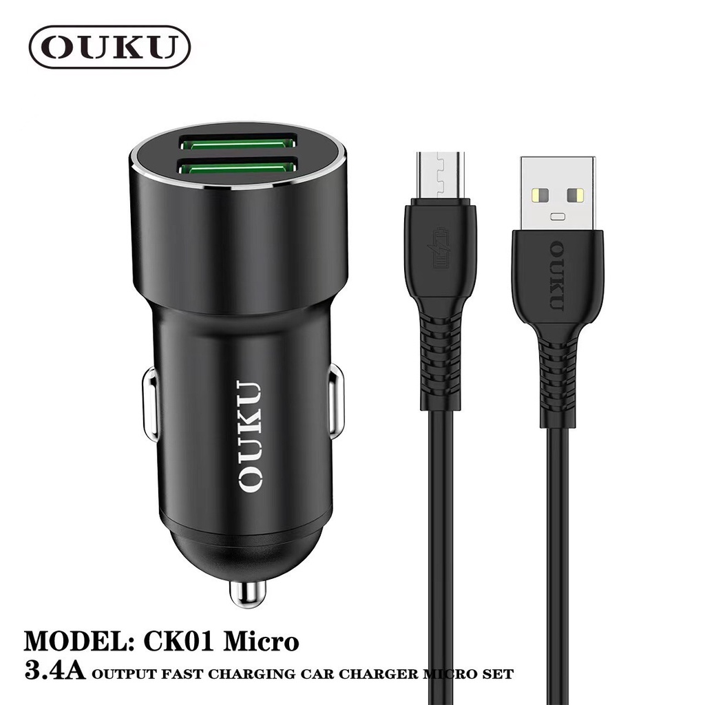 ouku-ck01-ที่ชาร์จแบตในรถ-ชาร์จเร็ว-usb-car-chargerหัวชาร์จ-อะแดปเตอร์-พร้อมสาย-micro-type-c-lp2ช่อง-usb-qc-แท้