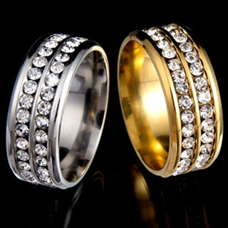 ภาพขนาดย่อของภาพหน้าปกสินค้าLK Womens Mens Fashion Double Rows Rhinestones Titanium Steel Wedding Jewelry Ring จากร้าน liluke.th บน Shopee