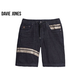 DAVIE JONES กางเกงขาสั้น ผู้ชาย เอวยางยืด สีกรม คาดหนังทอง Elasticated Shorts in navy SH0042DN