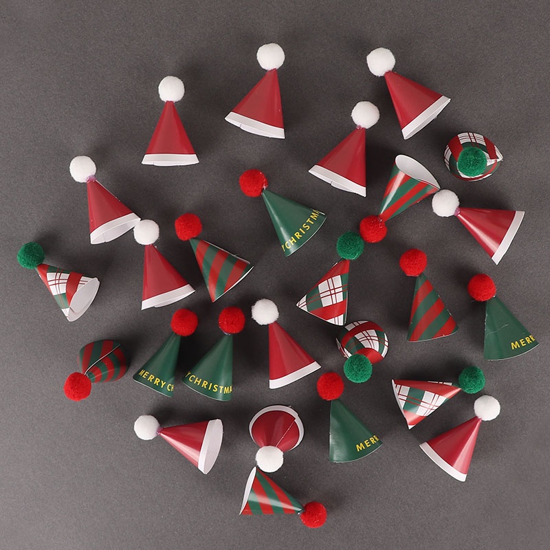 หมวกซานตาคลอสน่ารัก-ขนาดเล็ก-สีแดง-สีเขียว-สําหรับตกแต่งเค้กคริสต์มาส-15-ชิ้น-ต่อชุด