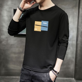 เสื้อยืดแขนยาวลําลอง พิมพ์ลาย สวมใส่สบาย สไตล์เกาหลี สําหรับผู้ชาย