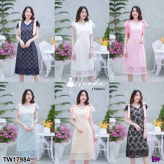 B17984 เดรสลูกไม้โบว์ไหล่ lace bow shoulder dress