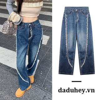 DaDulove💕 New Korean Version of Ins Raw Edge Jeans Loose Straight Pants High Waist plus Size Womens Wide Leg Pants