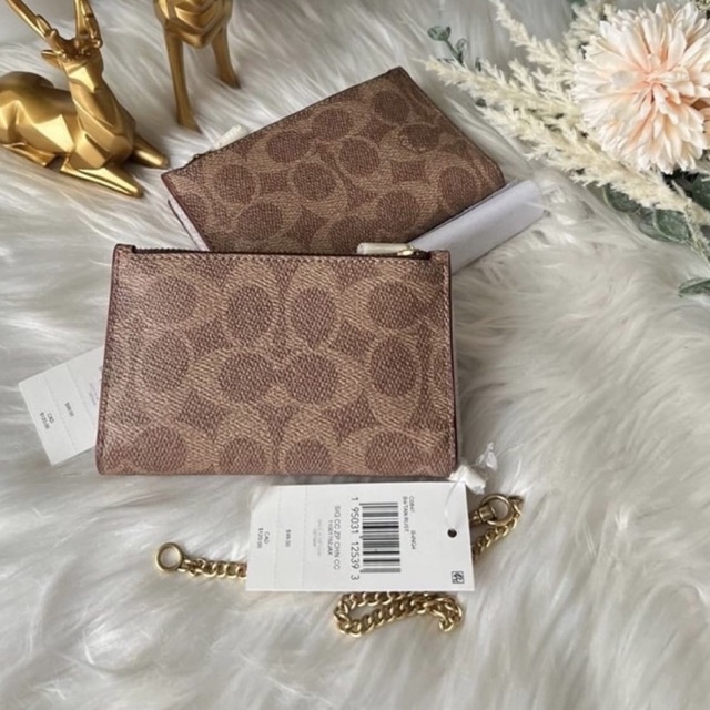 COACH Signature Zip Chain Card Case