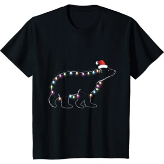 คริสต์มาส เสื้อยืด พิมพ์ลายหมีขั้วโลก ซานต้า คริสต์มาส มีไฟ led