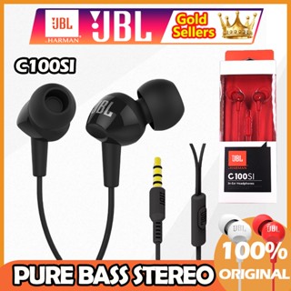 ของแท้ 100% JBL C100SI หูฟังสเตอริโอ เบส แบบมีสาย 3.5 มม. สําหรับโทรศัพท์มือถือ Android IOS พร้อมไมโครโฟน