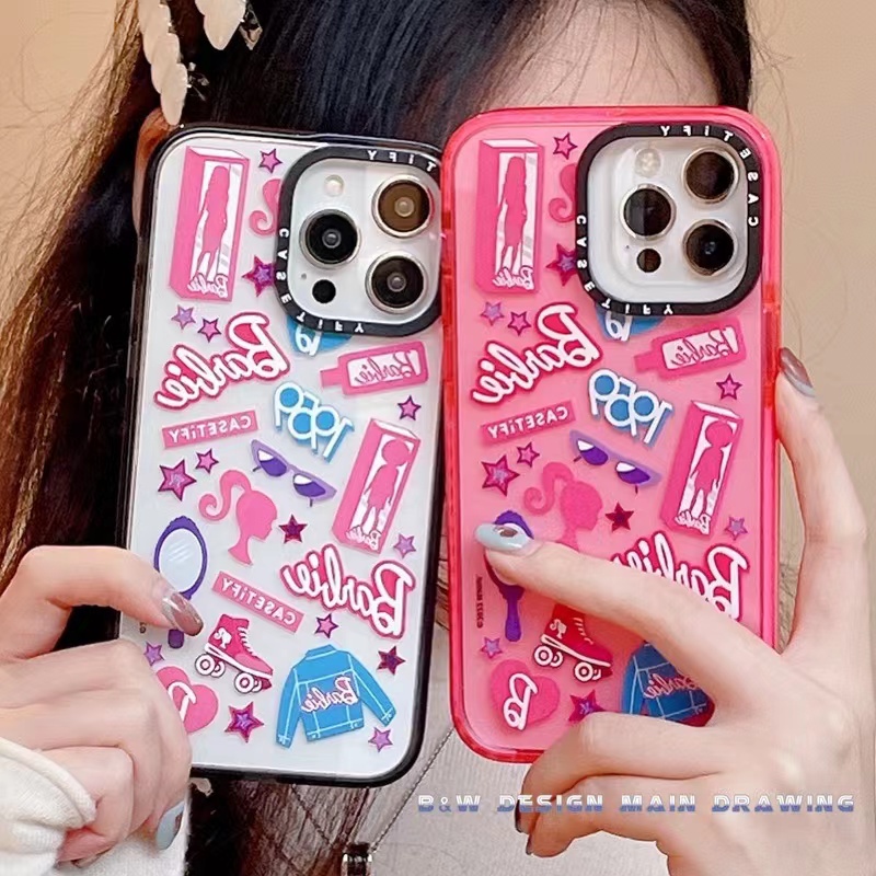 glitter-casetify-เคสโทรศัพท์มือถืออะคริลิคใส-แบบแข็ง-กันกระแทก-ลายสติกเกอร์บาร์บี้-สําหรับ-iphone14-13-12-11-pro-max