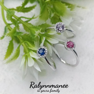 สินค้า R6401 แหวนพลอยไพลิน พลอยอเมทิสต์ และพลอยทับทิม (Blue sap.,Amethyst,Ruby ) ตัวเรือนแท้ 925 ชุบทองคำขาว