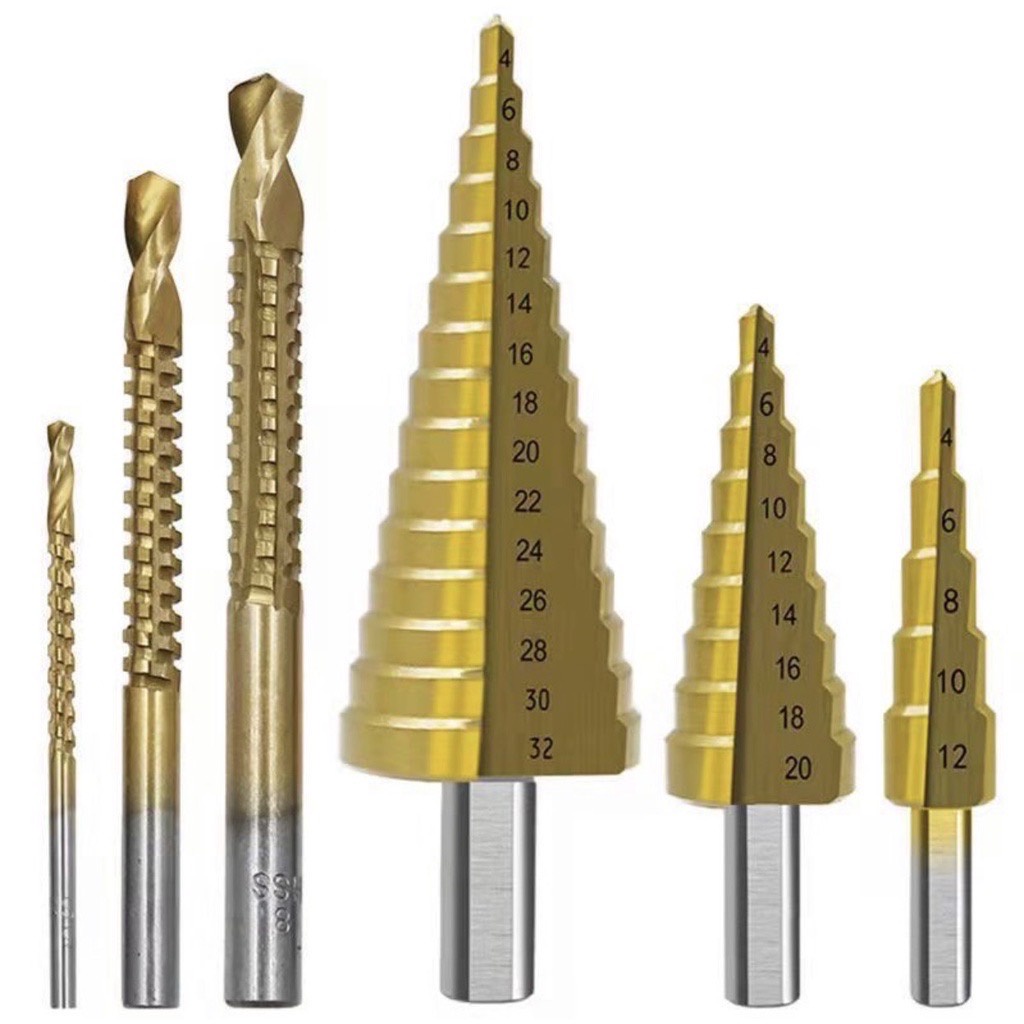 ดอกสเต็ป-ทรงเจดีย์-เจาะขยาย-คว้านรู-ขนาด-4-32-มม-step-drill-titanium-6-pcs-set