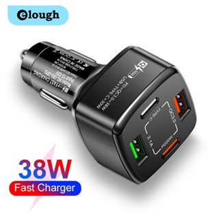 Elough อะแดปเตอร์ชาร์จโทรศัพท์มือถือ USB 4 พอร์ต QC3.0 Type C PD ชาร์จเร็ว สําหรับรถยนต์