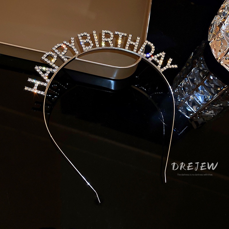 DREJEW Happy Birthday HappyBirthday ที่คาดศีรษะ ประดับเพชร ลายตัวอักษร แฟชั่นสําหรับผู้หญิง 1