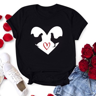 [S-5XL]ผ้าฝ้าย 100% [S-5XL]เสื้อยืดผ้าฝ้าย 2023 Rabbit Head Heart Print Women T Shirt Short Sleeve O Neck Loose Women Ts