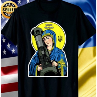 Saint Javelin Blessed Virgin Mary Ukraine Flag T Shirt Short Sleeve Casual Cotton O Neck Shirts Size S 3XL