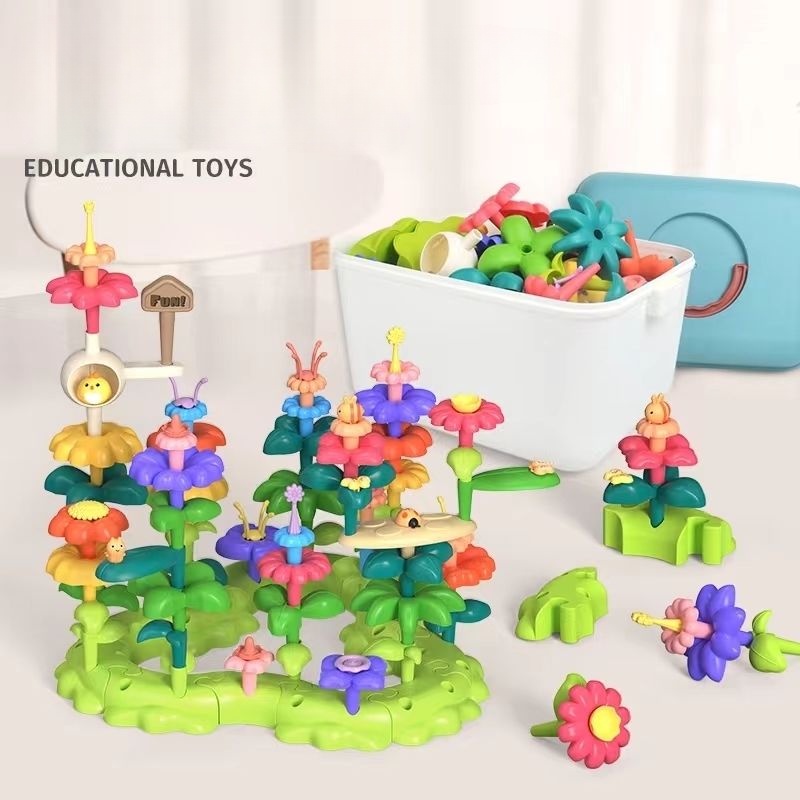 ดาวเคราะห์มีความสุข-บล็อกอาคารสวน-ดอกไม้อาคารบล็อกเด็กของเล่นเพื่อการศึกษาของเล่น-montessori-ต้นเรียนรู้ของเล่นก่อสร้างซ้อนของเล่นเด็กของขวัญ