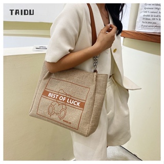 TAIDU ใหม่กระเป๋าสะพายสไตล์เกาหลีเรียบง่าย แฟชั่นผ้าใบพิมพ์กระเป๋าลำลอง ความจุขนาดใหญ่ สไตล์ลำลองที่เข้าได้กับทุกชุด