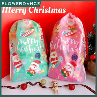 1Pcs Christmas Gift Bag Thicken Pe Candy Packaging Bag Gift Bundle Pocket Plastic Drawstring Bag Snack Storage Bags Flowerdance