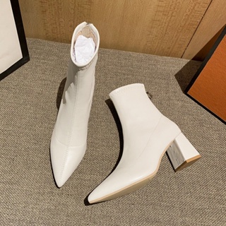 ❤️【สินค้าพร้อม】❤️ รองเท้าบูทส้นสูง หัวแหลม แบบบาง สีขาว เข้ากับทุกการแต่งกาย แฟชั่นฤดูใบไม้ร่วง และฤดูหนาว สไตล์เกาหลี สําหรับผู้หญิง 2022
