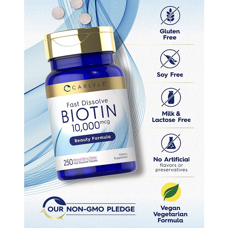 biotin-10000mcg-250-fast-dissolve-tablets-max-strength-vegetarian-non-gmo-gluten-free-supplement-by-carlyle