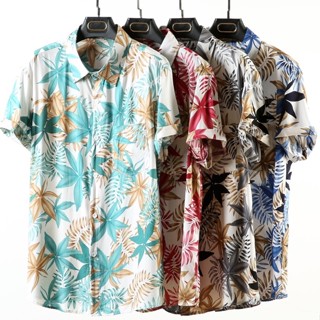 เสื้อฮาวาย คอปกแขนสั้น กระดุม เสื้อเชิ้ตผู้ชาย พิมพ์ลาย สวยงาม แฟชั่นฤดูร้อน เดินชายหาดริมทะเล ใส่สบาย