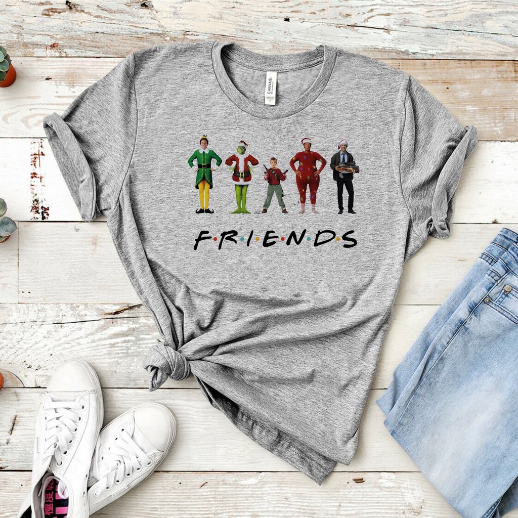 พร้อมส่ง-christmas-t-shirt-christmas-friends-shirt-elf-grinch-kevin-clark-griswold-graphic-tee-humor