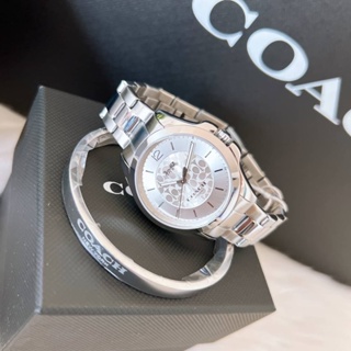 (ผ่อน0%) เซ็ทนาฬิกา ‼️ Libby Watch Gift Set, หน้าปัด 37 Mm 14000071 (COACH C4719) สีเงิน พร้อมกำไล