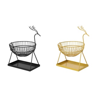 New Elk Fruit Drain Basket Wrought Iron Double Layer Fruit Basket Nordic Creative Vegetable Storage Rack