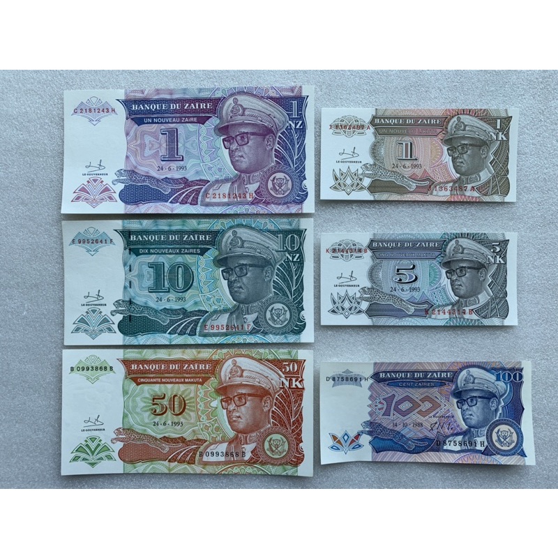 ธนบัตรของสาธารณรัฐประชาธิปไตยคองโก-ปี1988-1993-ยกชุด6ใบ-unc