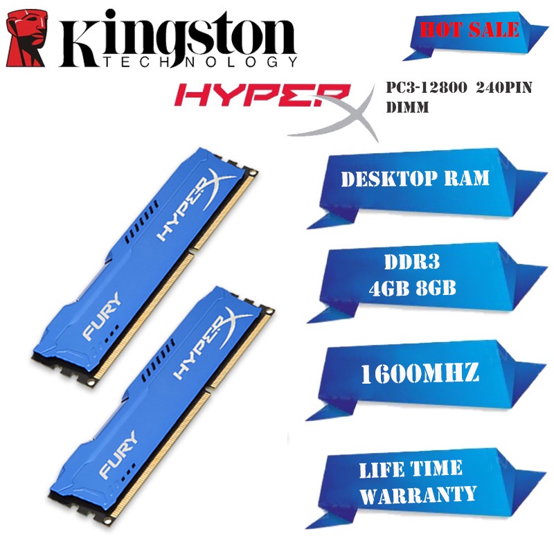 Mémoire RAM Kingston DDR3 1600MHz PC3-12800 - Kit 32GB, 16GB Ou 8GB (240 Broches, Non-ECC)