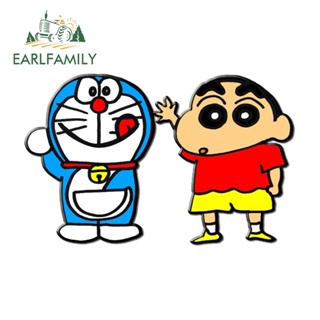 Earlfamily สติกเกอร์ ลายการ์ตูน Doremon And Shin Chan กันน้ํา สําหรับติดตกแต่งประตูรถยนต์ รถจักรยานยนต์ 13 ซม. x 8.3 ซม.