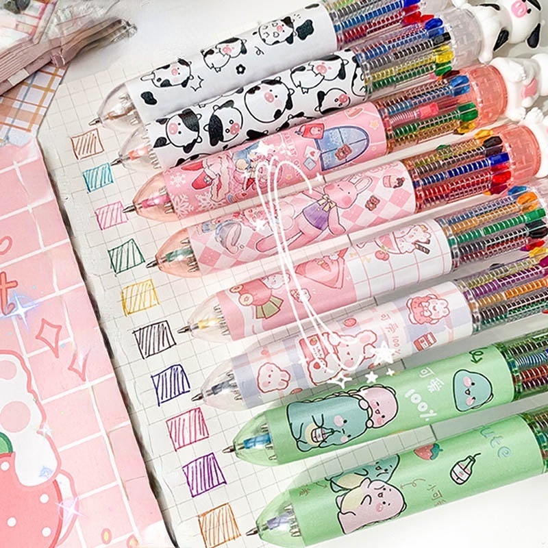 ปากกาลูกลื่น-รูปการ์ตูนกระต่าย-หมีน่ารัก-เปลี่ยนได้-10-ชิ้น-และปากกาลูกลื่น-หลากสี-10-ชิ้น