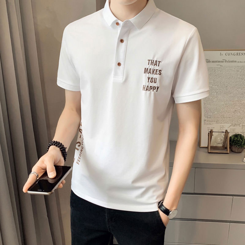 เสื้อโปโลแขนสั้น-คอปก-สไตล์เกาหลี-แฟชั่นฤดูร้อน-สําหรับผู้ชาย