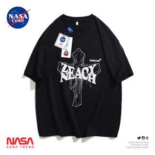 2023 เสื้อยืดแขนสั้นลําลอง ผ้าฝ้าย ทรงหลวม พิมพ์ลาย NASA สไตล์วินเทจ_30