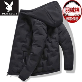 💞Hot sale💞Playboy Down Padded Jacket Hooded Trendy Brand Casual Men s New Winter Short Thickened Warm Padded Coat. ซื้