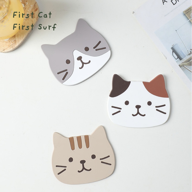 พร้อมส่ง-cute-cat-coaster-แผ่นรองแก้ว-pvc-แผ่นรองแก้วซิลิโค