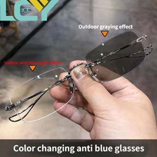 ภาพหน้าปกสินค้าLcyy เปลี่ยนสี แว่นตาไร้ขอบ อินเทรนด์ ผู้ชาย เบาพิเศษ กรอบแว่นตา แฟชั่น ป้องกันแสงสีฟ้า แว่นตากันแดด UV ที่เกี่ยวข้อง