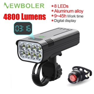 Newboler ไฟฉาย LED 8T6 10000mah 4800 Lumens อะลูมิเนียม ชาร์จ USB กันน้ํา สําหรับติดด้านหน้า และหลังรถจักรยาน