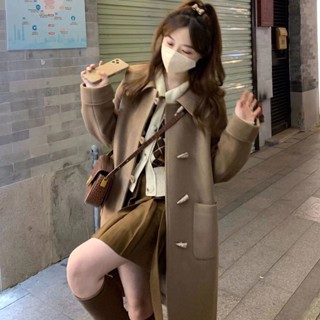 เสื้อโค้ทยาว ผ้าวูล แต่งกระดุมยาวปานกลาง แฟชั่นฤดูใบไม้ร่วง และฤดูหนาว สําหรับสตรี
