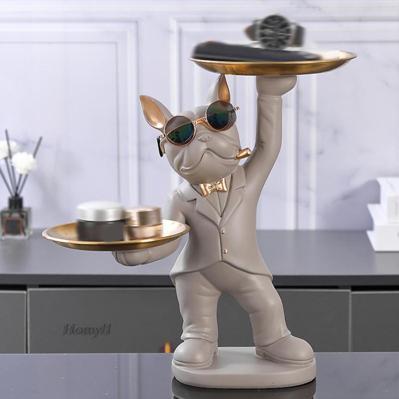 French Bulldog Butler Sculpture Resin Dog Butler with Tray for Living ...