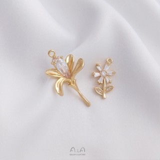 จี้สร้อยคอ สร้อยข้อมือ ต่างหู รูปดอกไม้ ฝังเพทาย สีทอง 14K ขนาดเล็ก diy