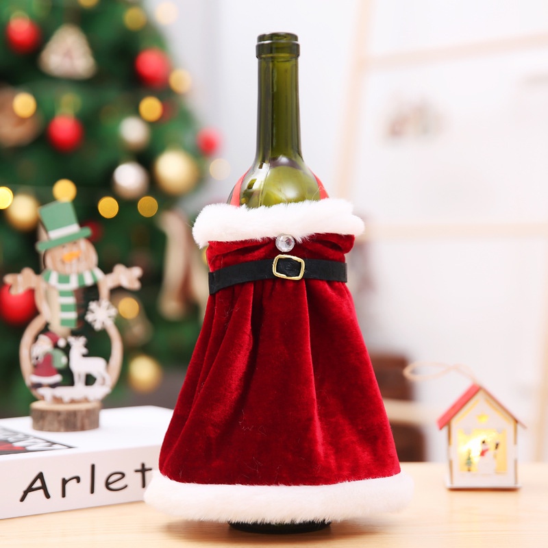 ปลอกขวดไวน์-ผ้ากํามะหยี่-ลายคริสต์มาส-สร้างสรรค์-สําหรับตกแต่งโต๊ะอาหารค่ํา-ปีใหม่