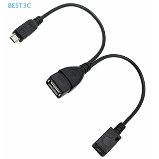 Best3c 2 In 1 OTG Micro USB Host Power Y Splitter USB Port Terminal Adapter OTG Cable Male Female Data Cable สําหรับแฟลชดิสก์สมาร์ทโฟน ขายดี