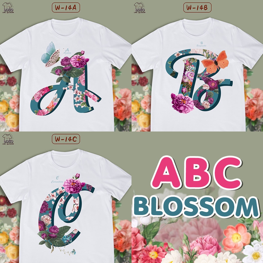 เสื้อลายตัวอักษร ABC BLOSSOM ดอกไม้ (A ฺB C) | Shopee Thailand
