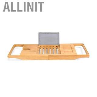 Allinit Bamboo Bathtub Caddy Non slip Bath Tub Tray with Extending Sides and Soap Holder